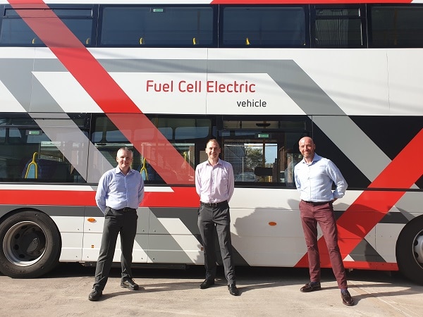 (l to r) Wrightbus Head of Advanced Engineering Brian Maybin, Brighton and Hove and Metrobus Commercial Director Nick Hill, and Patrick Warner 