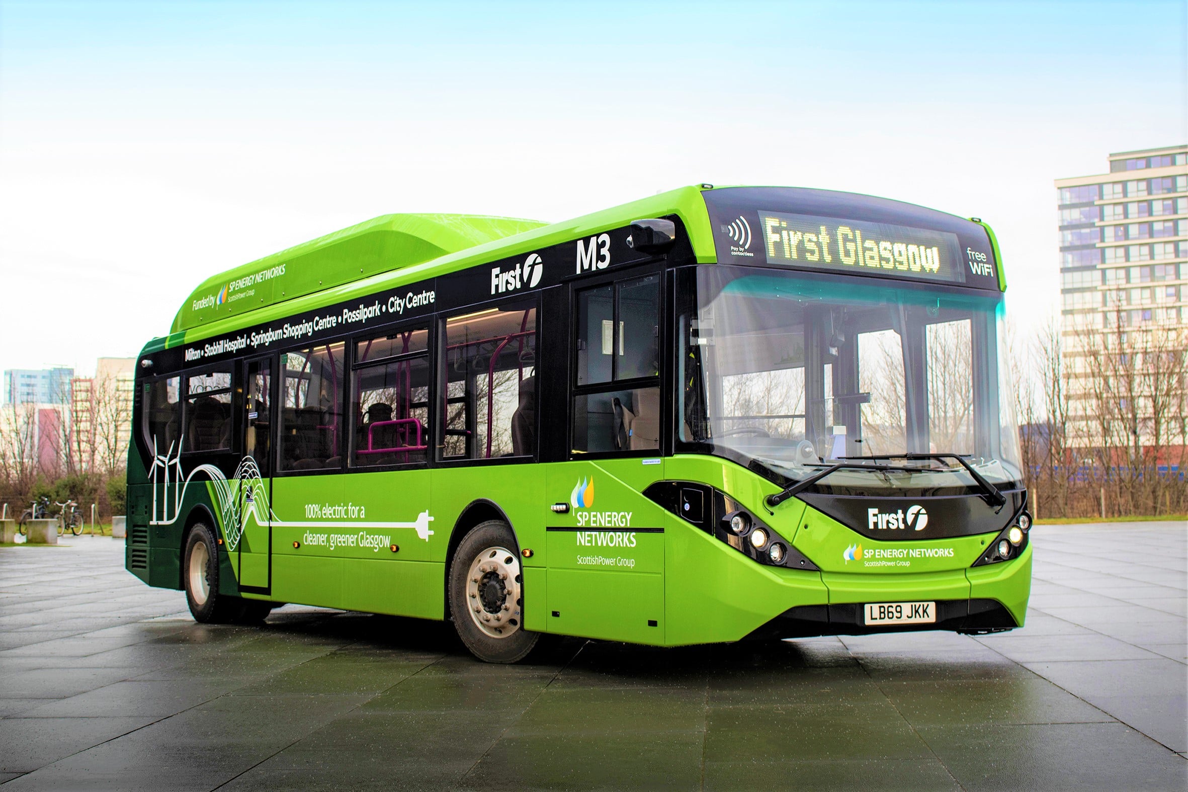 Zero-emission BYD ADL Enviro200EV bus for First Glasgow