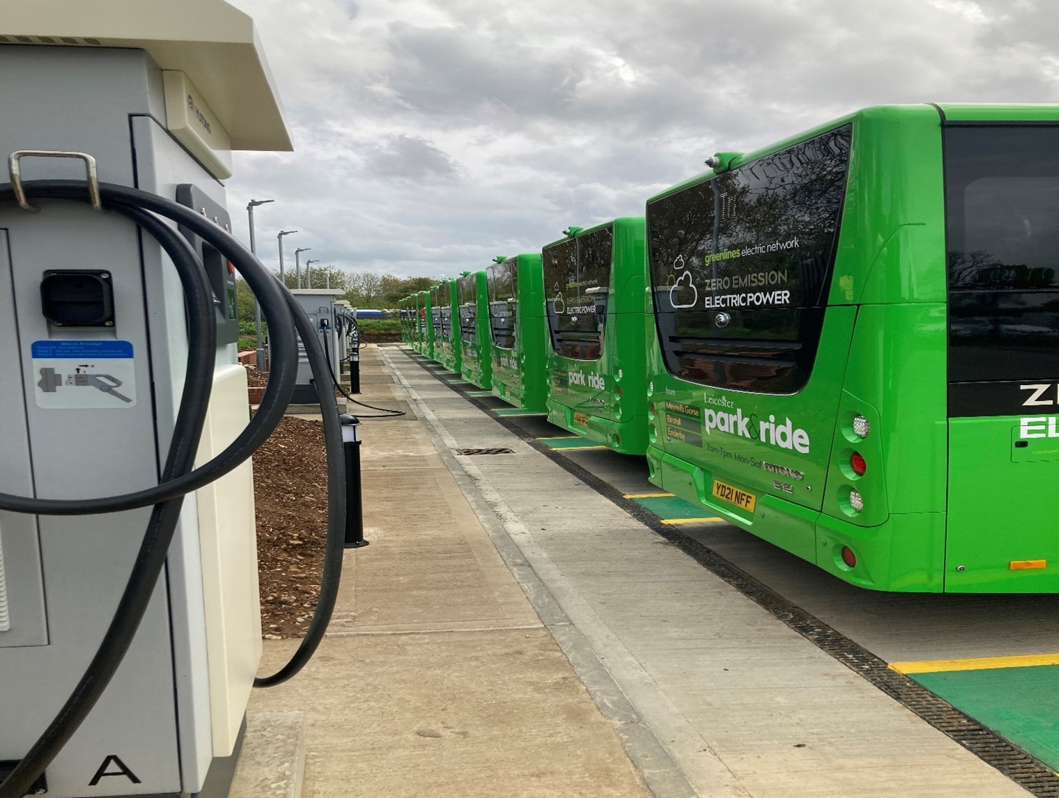 Yutong electric buses being charged in Leicester