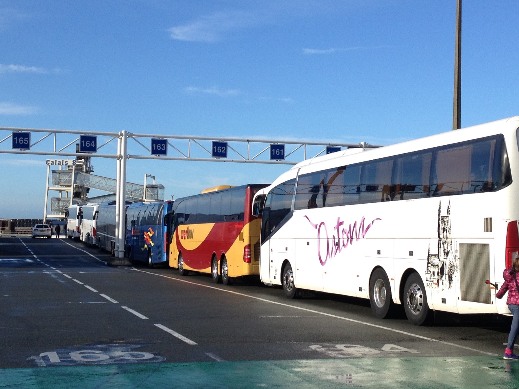 Cross channel coach line up waiting in Calais