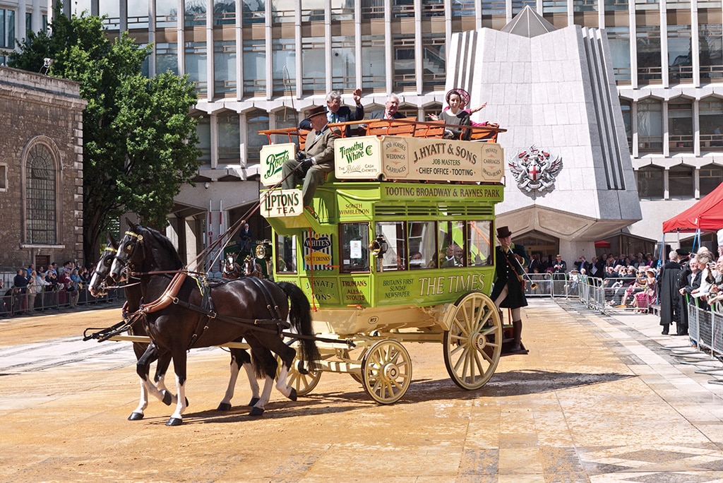 Cart Marking ceremony with horse-drawn bus