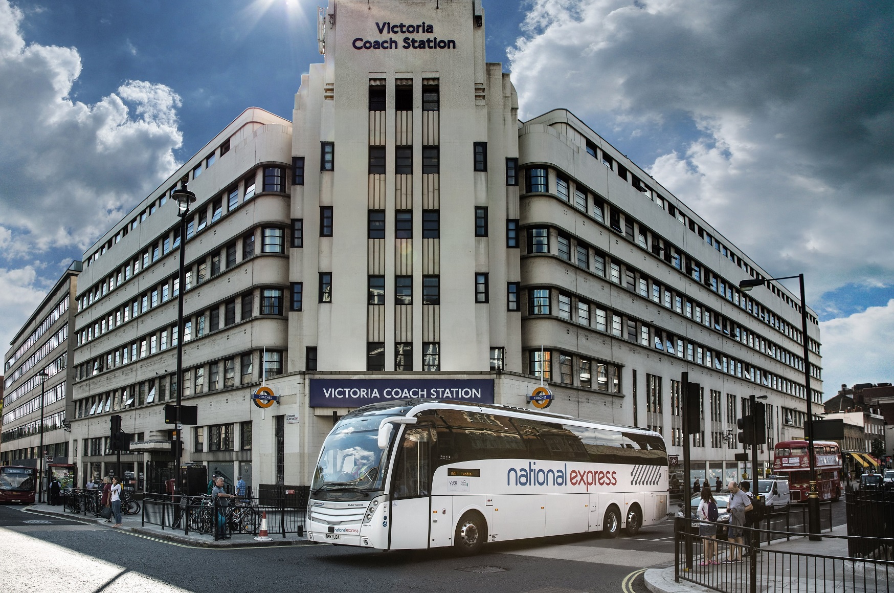 Lucketts Travel coach outside Victoria Coach Station in London