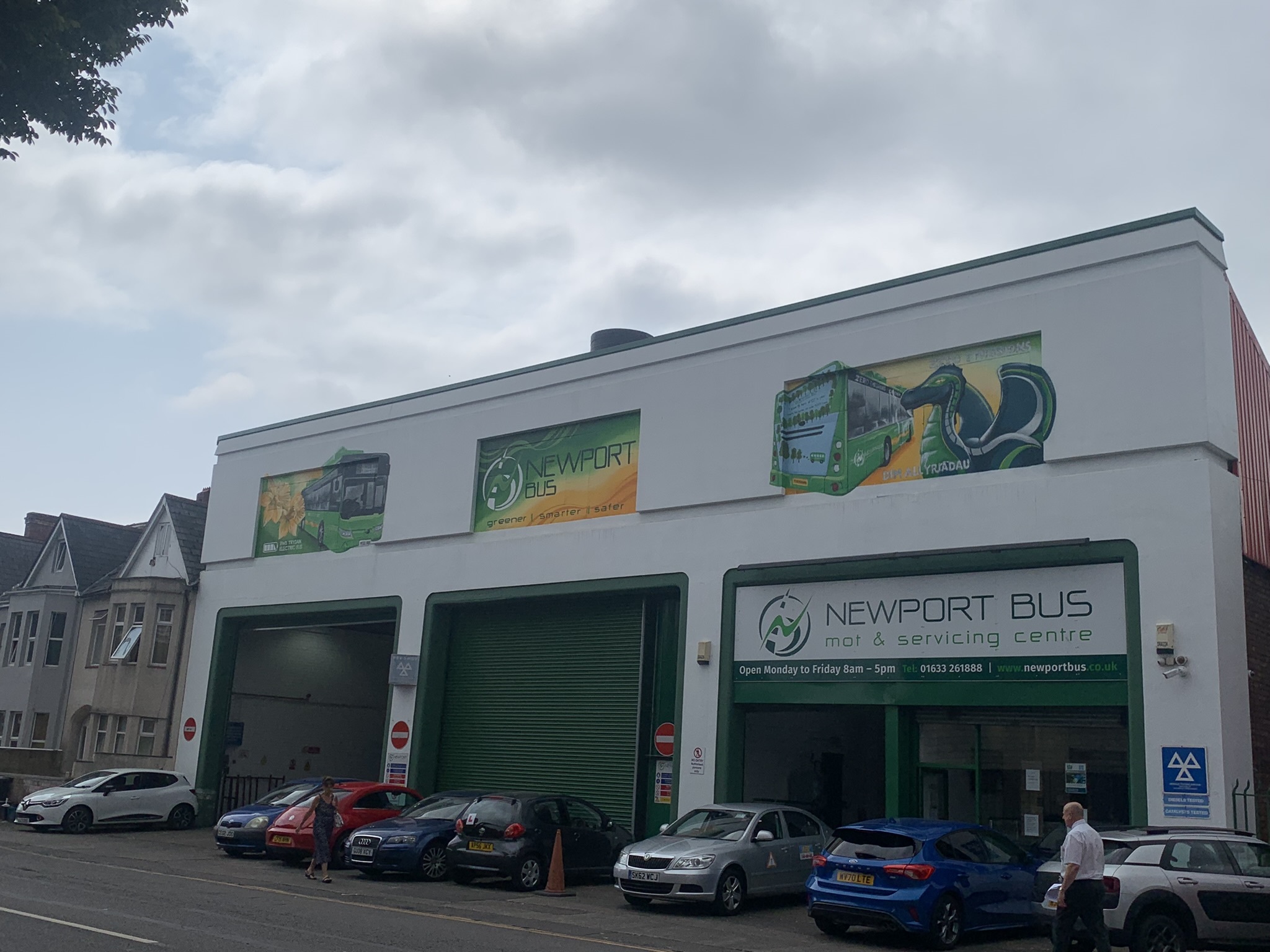 Newport Transport depot with murals visible