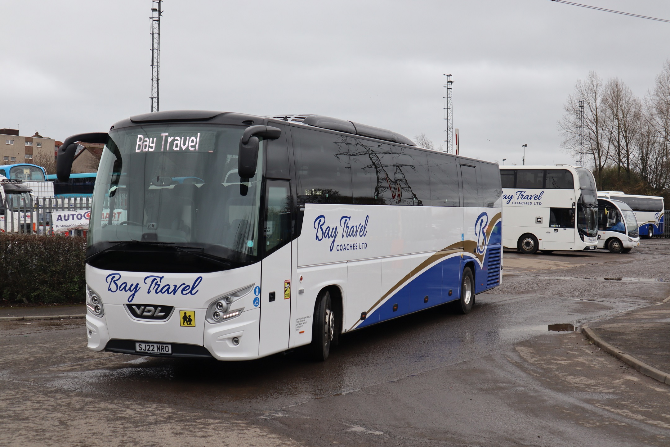 Bay Travel VDL Futura FHD2 leaving depot in Fife