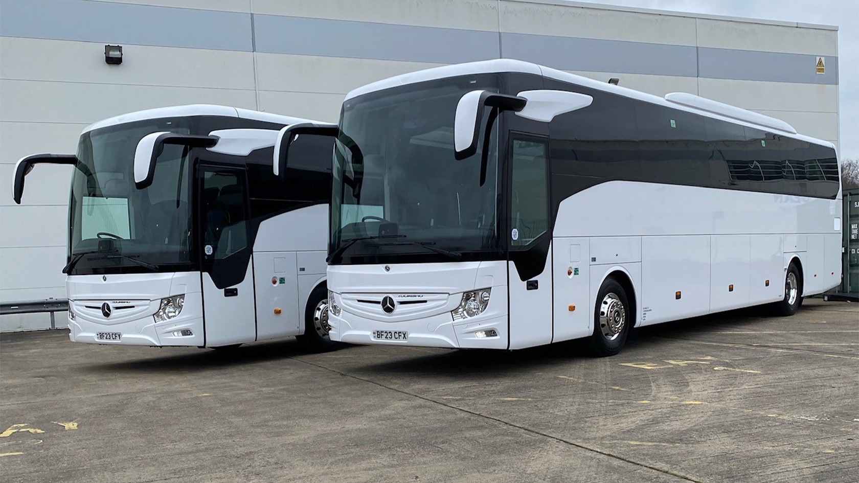 Two Mercedes Benz Tourismo coaches for Evo Travel