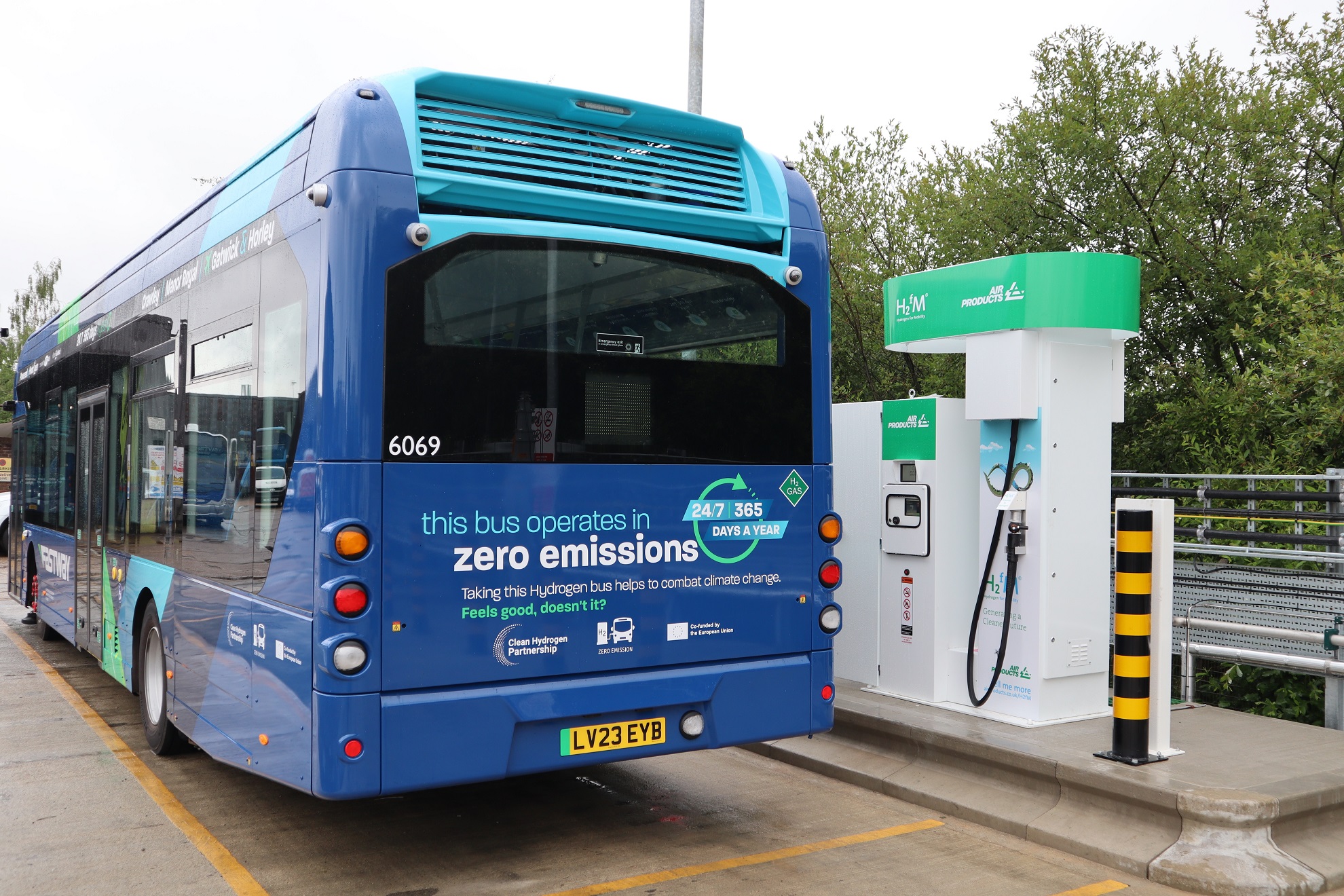Metrobus hydrogen fuel cell electric bus at Crawley depot