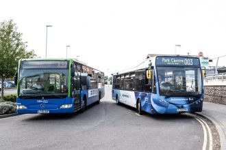 First Bus autonomous Switch Mobility Metrocity EV at Didcot Parkway
