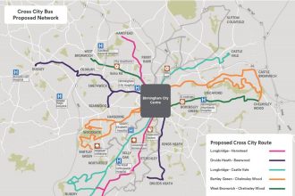 Image of proposed cross-city routes in Birmingham by Transport for West Midlands
