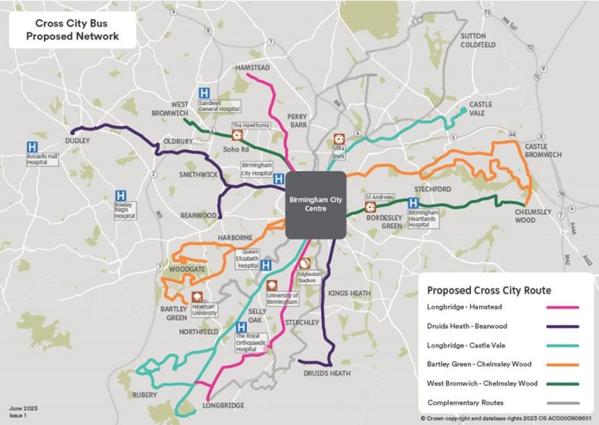 Image of proposed cross-city routes in Birmingham by Transport for West Midlands