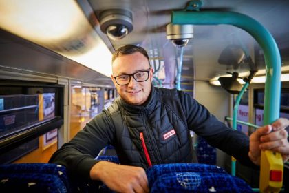 George Baker and CCTV cameras on board a Belle Vue Manchester vehicle