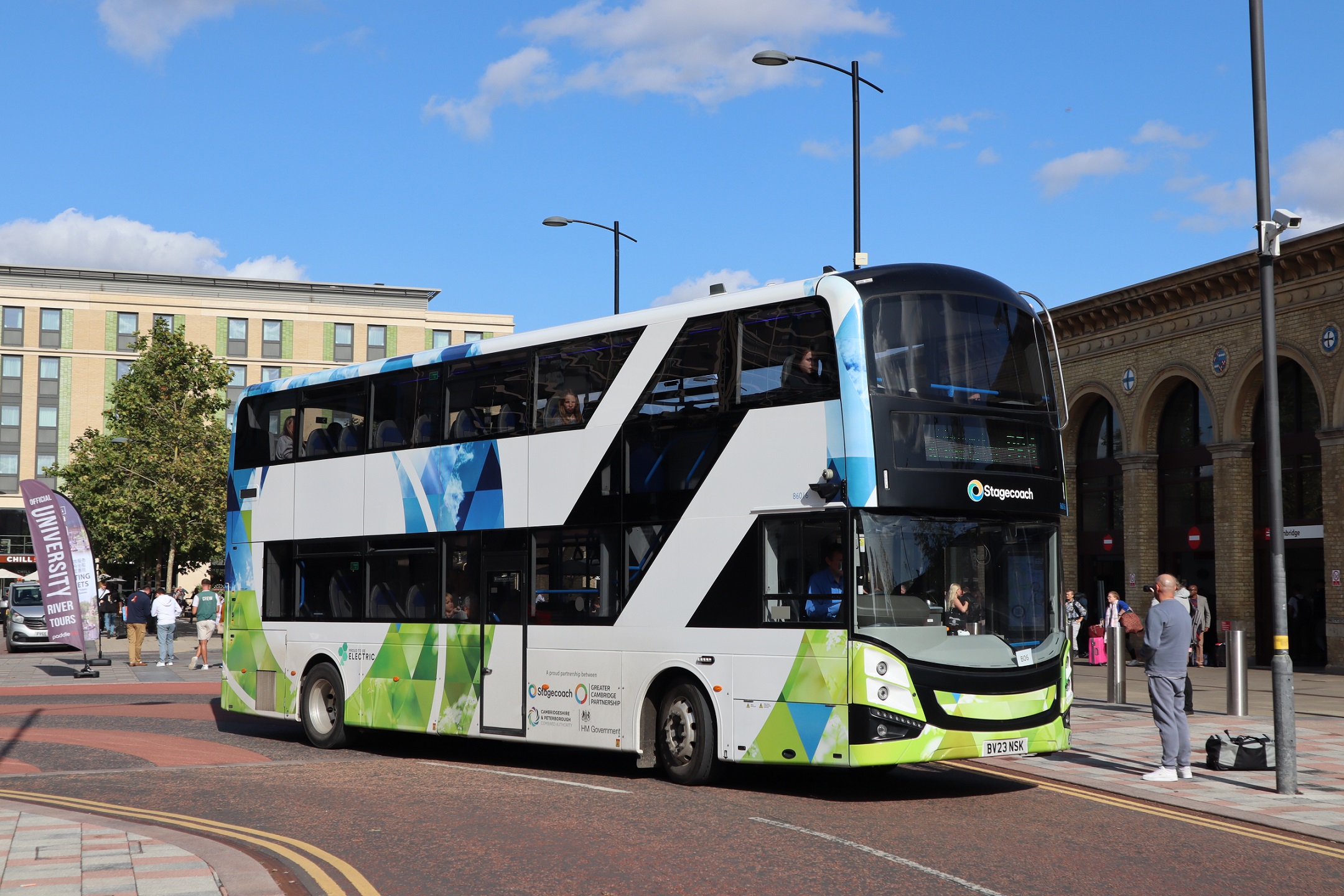 Battery electric Volvo MCV bus in Cambridge with Stagecoach