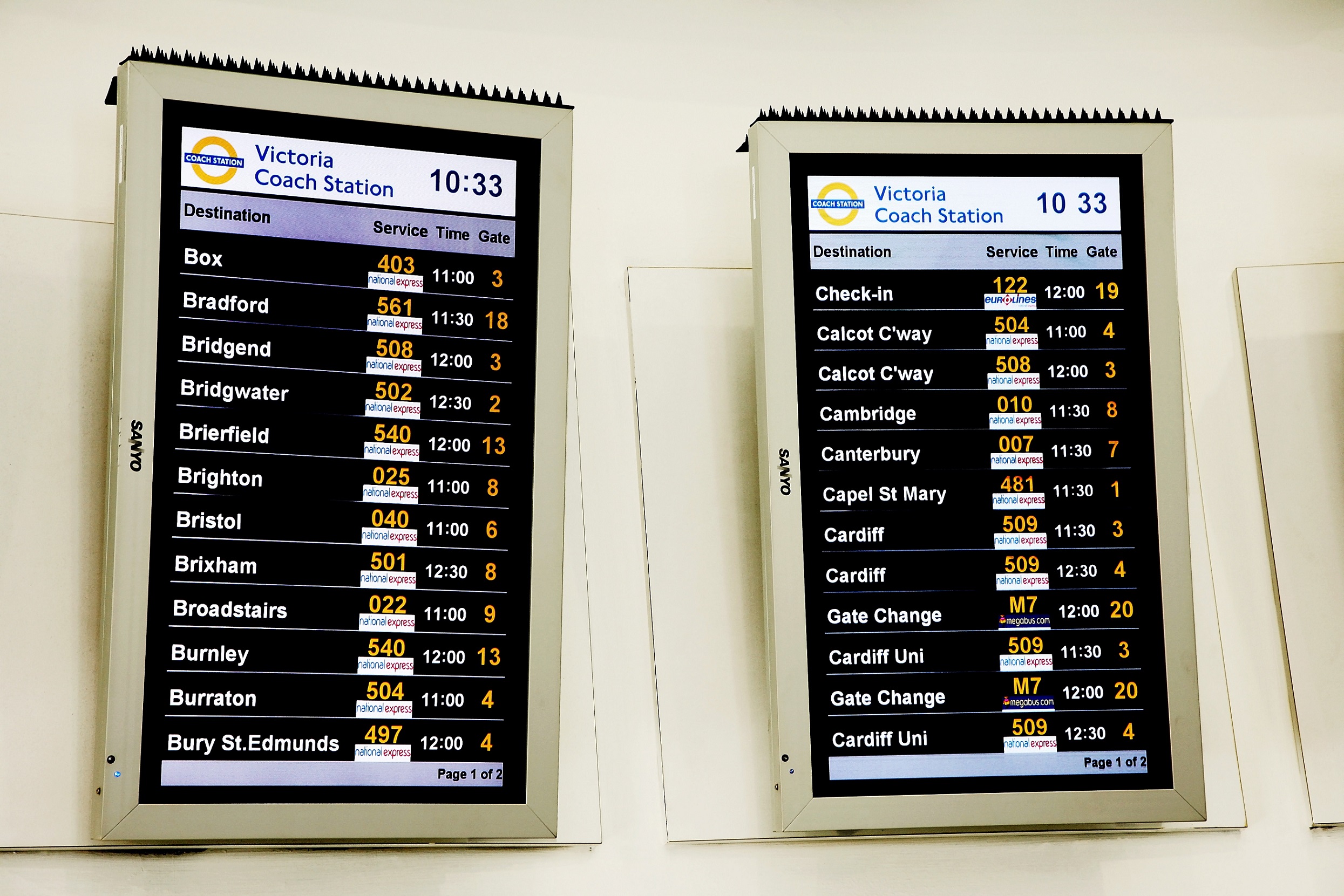 Victoria Coach Station departure boards