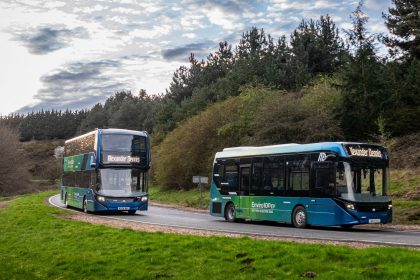 Image of the ADL Enviro100EV and Enviro400EV at UTAC Millbrook proving ground