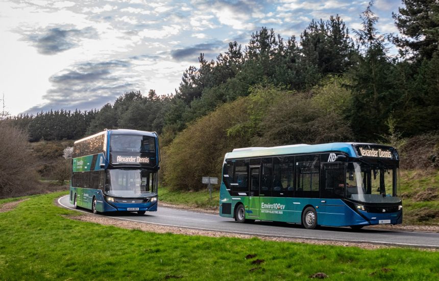 Image of the ADL Enviro100EV and Enviro400EV at UTAC Millbrook proving ground