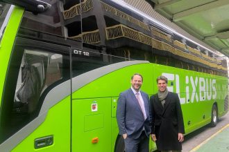 Shadow Bus Minister Simon Lightwood and FlixBus MD Andreas Schorling