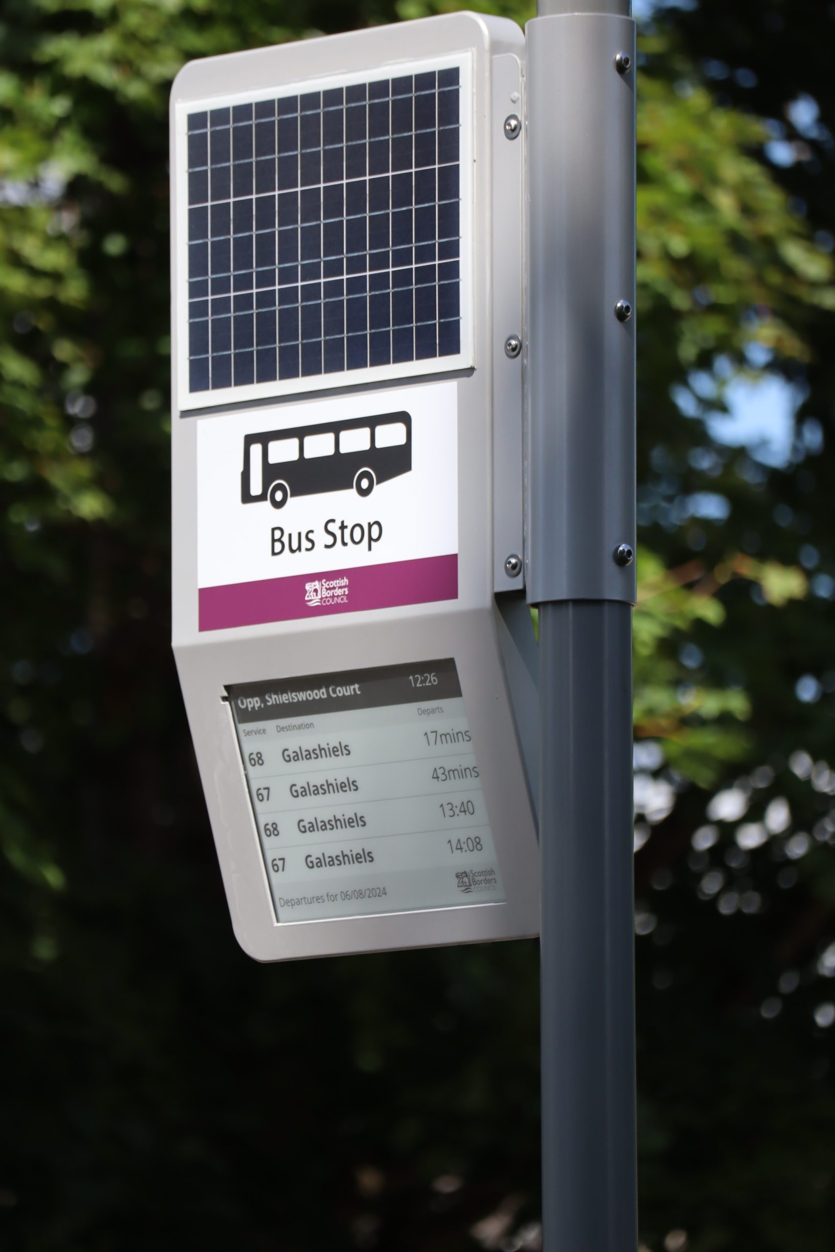 Solar powered real time Journeo displays for Scottish Borders Council