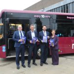 KPMG’s Gerard Whelan, Graham Vidler, local transport minister Simon Lightwood and East Midlands Mayor Claire Ward at the release of the report The Economic Impact of Local Services in Derby on 5 September