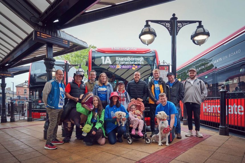 Harrogate Bus Company team walk bus route for cancer charity
