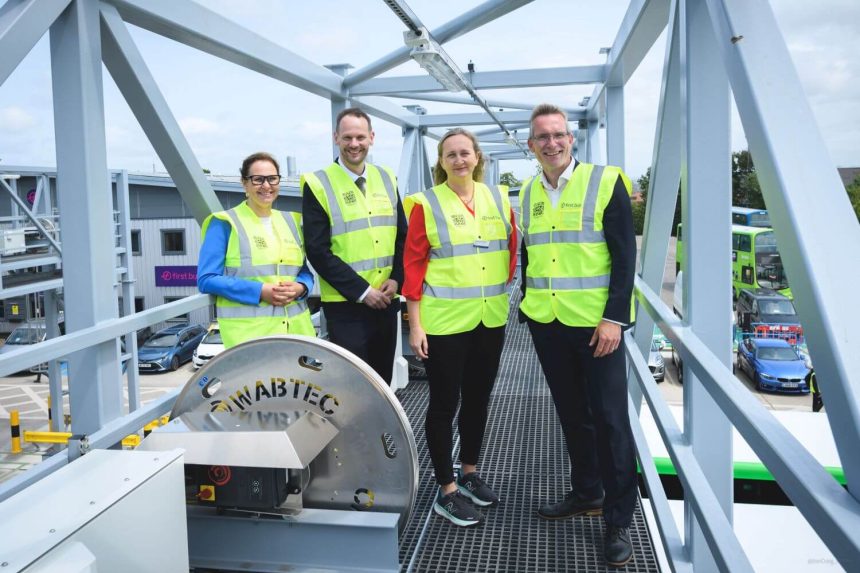 Local Transport Minister opens First Bus electric depot in Hengrove