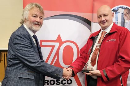 New Chair John Burch (left) with the 2025 ROSCO Bus Driver of the Year Nick Perry