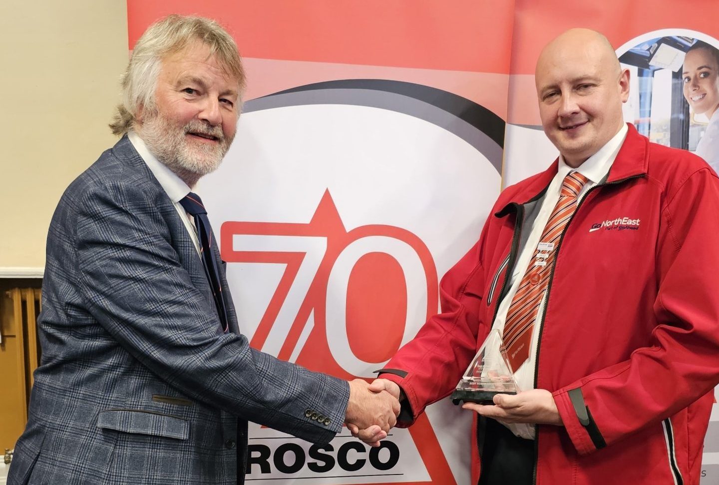 New Chair John Burch (left) with the 2025 ROSCO Bus Driver of the Year Nick Perry