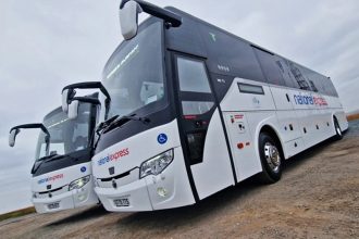 Temsa HD13 coach in National Express livery for Stotts Coaches of Huddersfield