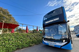 Stagecoach South West Alexander Dennis Enviro400EV in debut at Baton of Hope event in Torbay