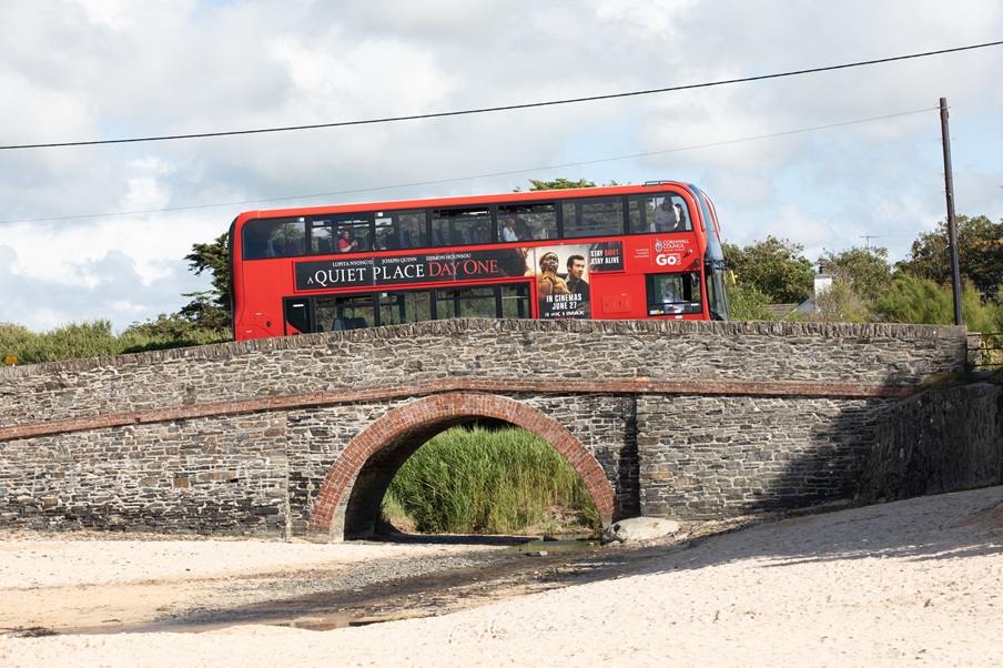 Go Cornwall bus passing over a bridge