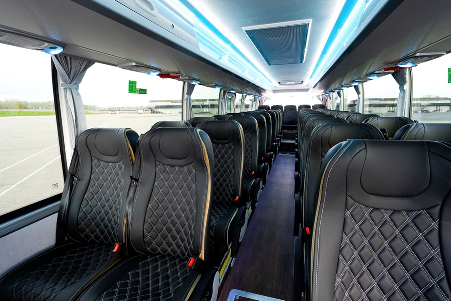 Higer V10 coach interior from Harris Bus and Coach