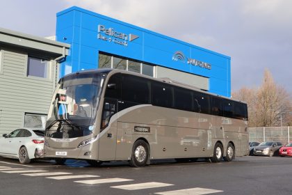 Yutong GT14 parked at Pelican Bus and Coach premises