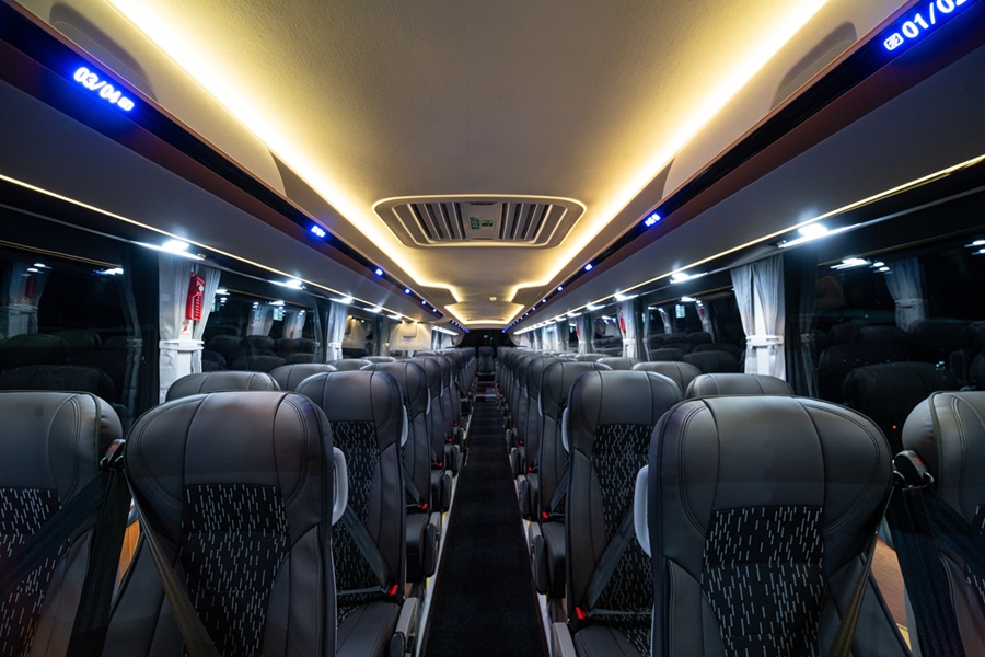 Yutong GT14 coach interior with seats and lighting visible