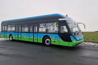 Yutong ABe14 battery-electric airside bus for Newcastle International Airport