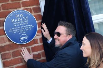 Ros Hadley recognised with Women in Bus and Coach blue plaque