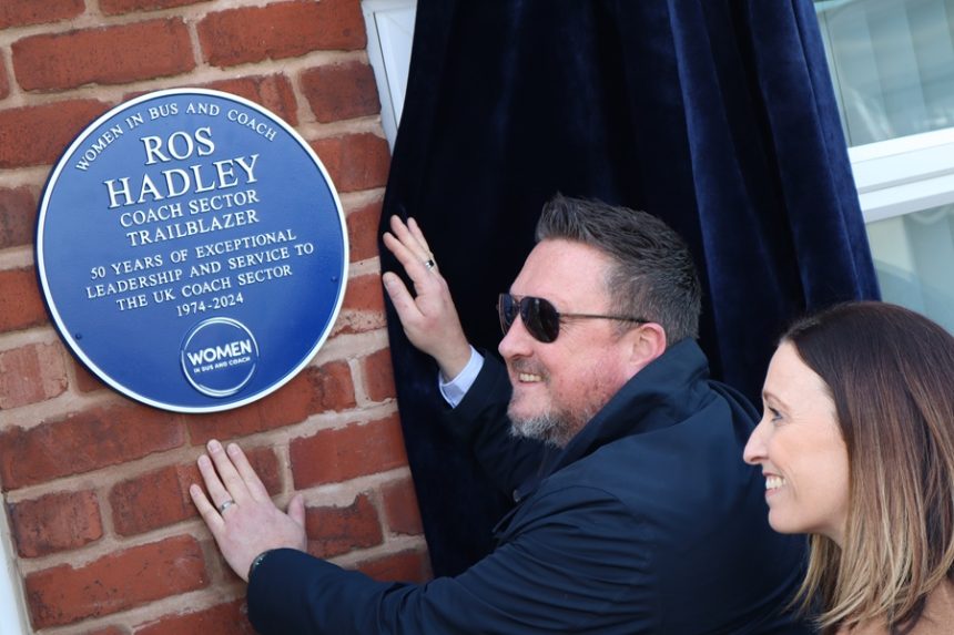 Ros Hadley recognised with Women in Bus and Coach blue plaque