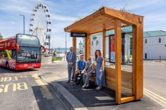 First UK examples of timber-built Bauer Milestone bus shelter debut